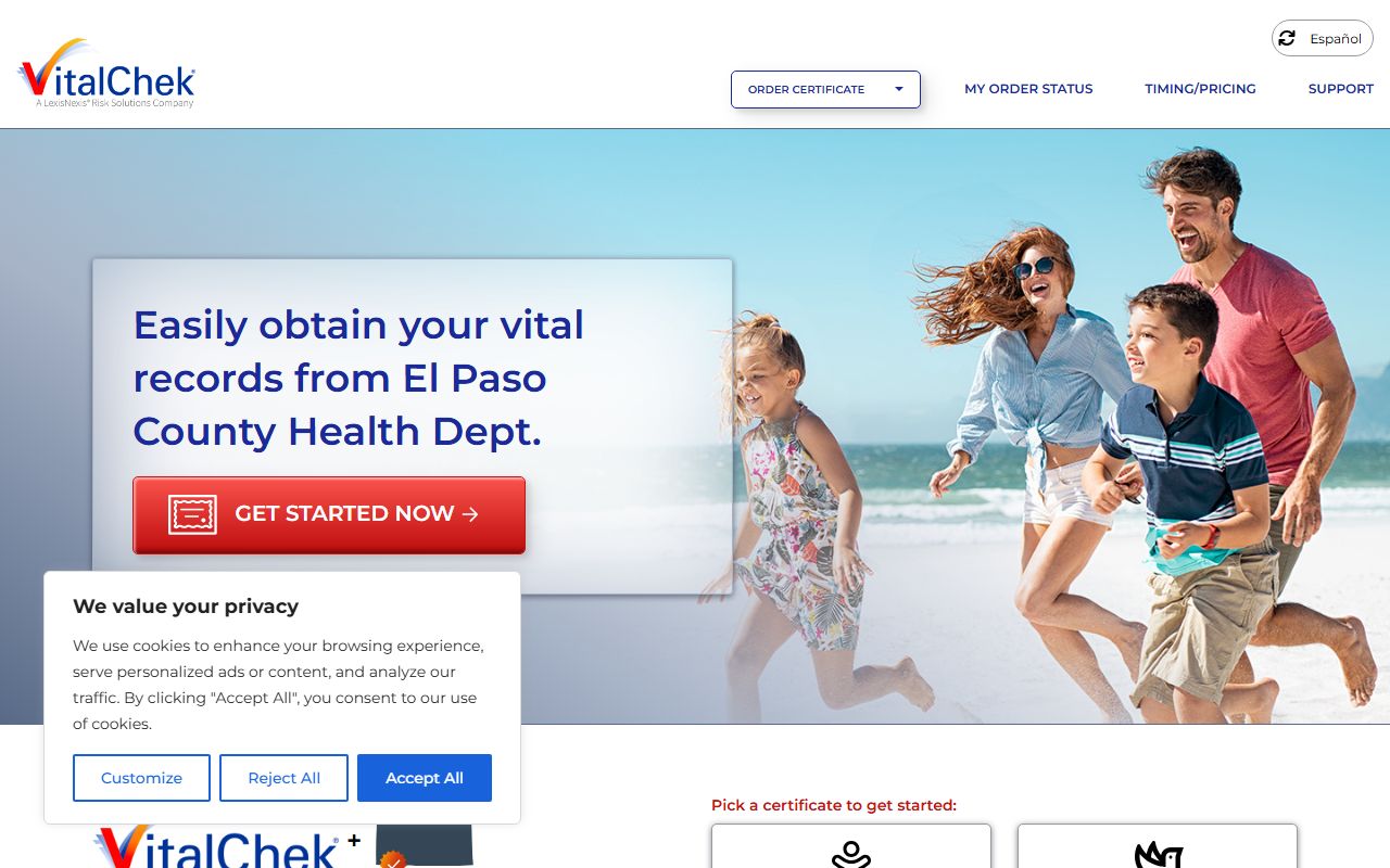 El Paso County online vital records ordering page