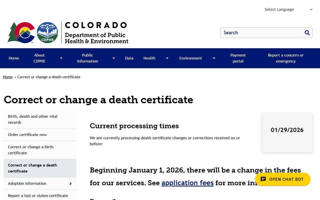 Colorado death certificate corrections processing information