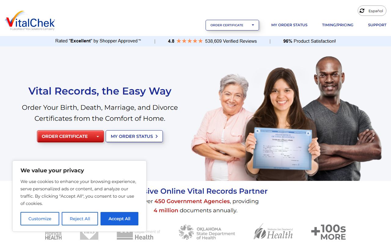 Colorado third-party ordering portal for vital records